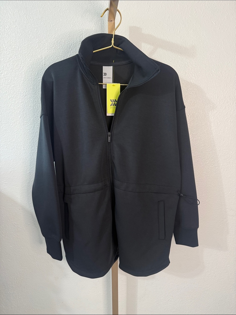 Women’s Airy Sleek Long Black Zip-Front Jacket by ALL IN MOTION- Medium- NWT